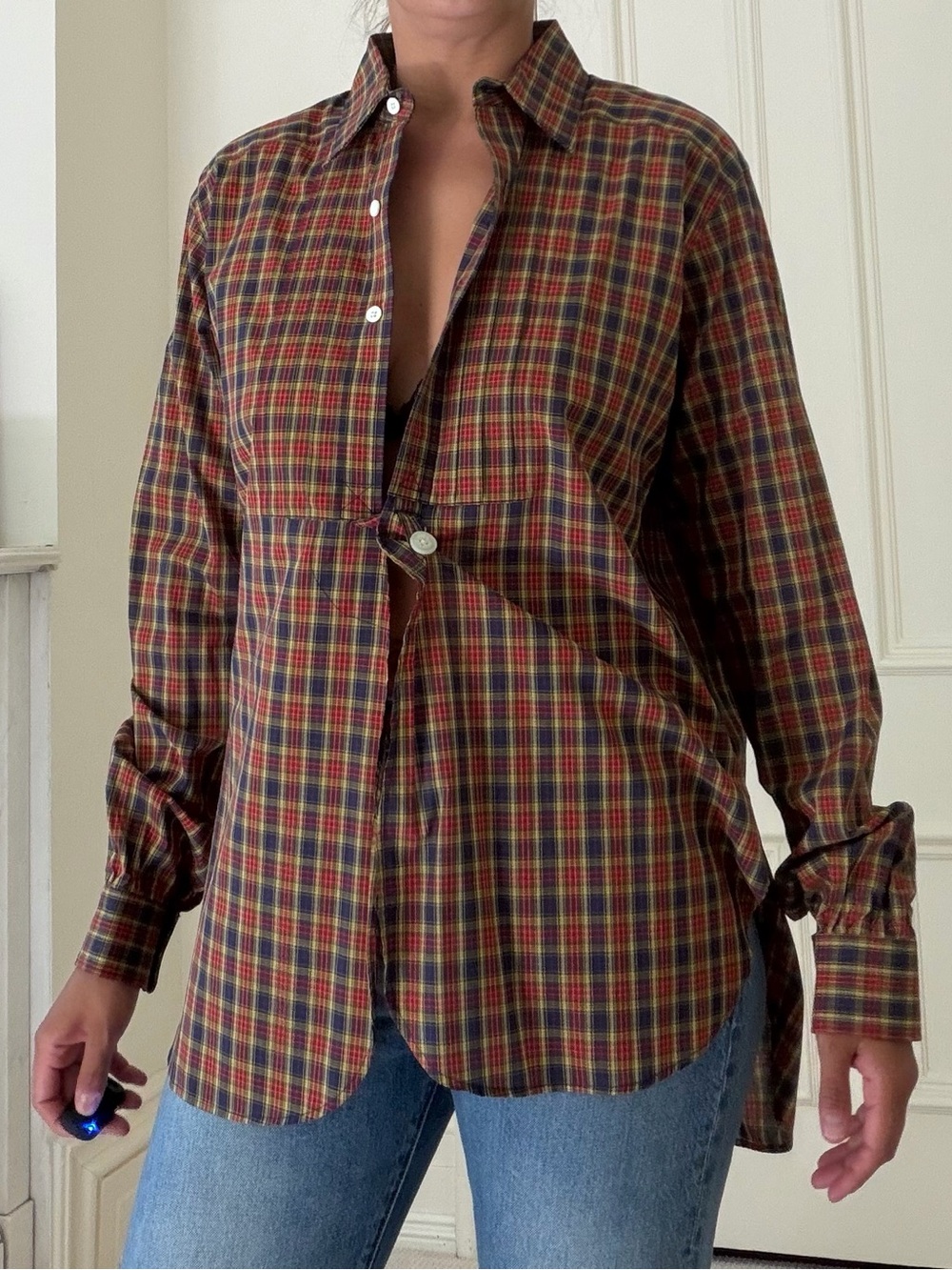 Needles Japan cotton plaid button top